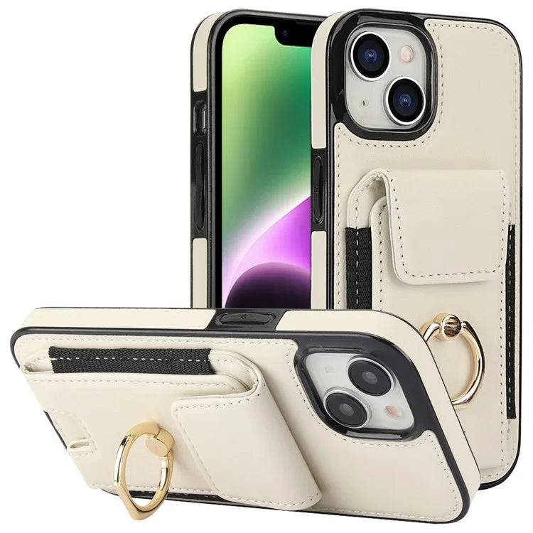 For iPhone 14 Plus Case PU+TPU Kickstand Card Holder Phone Cover