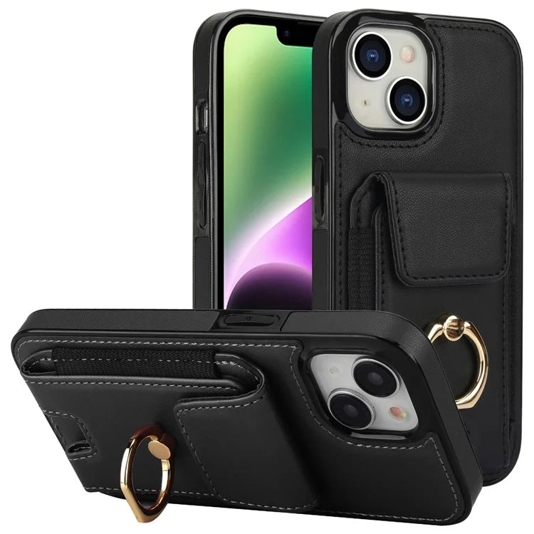 For iPhone 14 Plus Case PU+TPU Kickstand Card Holder Phone Cover