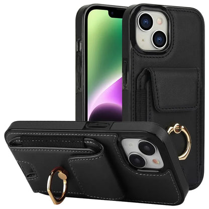 For iPhone 14 Plus Case PU+TPU Kickstand Card Holder Phone Cover