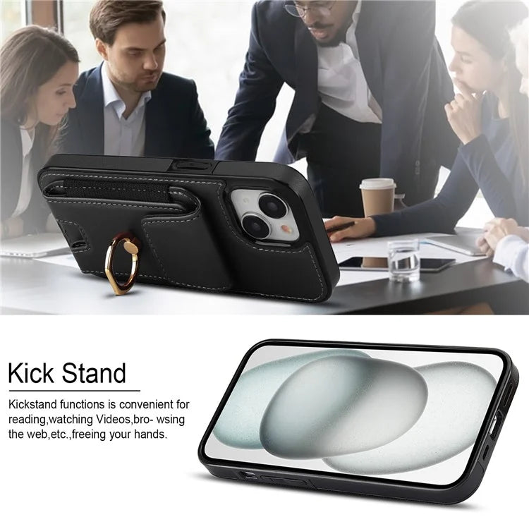 For iPhone 14 Plus Case PU+TPU Kickstand Card Holder Phone Cover