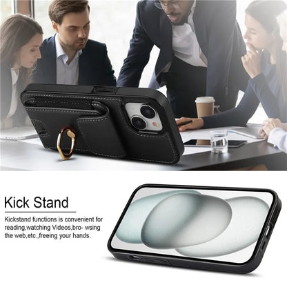 For iPhone 14 Plus Case PU+TPU Kickstand Card Holder Phone Cover