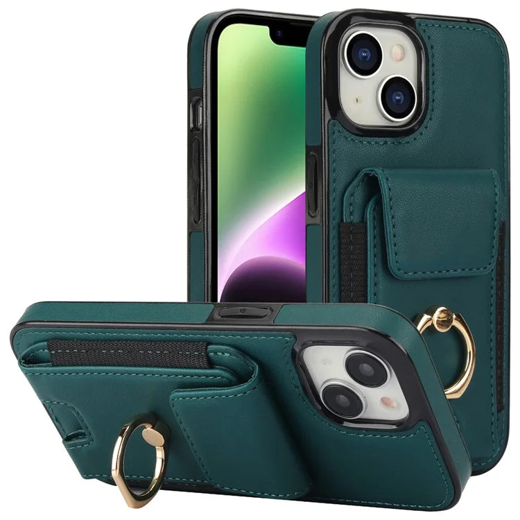 For iPhone 14 Plus Case PU+TPU Kickstand Card Holder Phone Cover