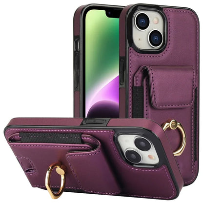 For iPhone 14 Plus Case PU+TPU Kickstand Card Holder Phone Cover
