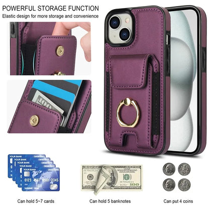 For iPhone 14 Plus Case PU+TPU Kickstand Card Holder Phone Cover