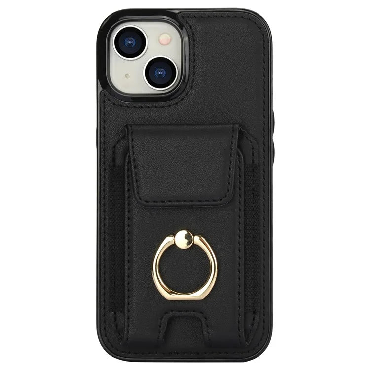 For iPhone 15 Plus Kickstand Case Drop-proof PU Leather+TPU Phone  Protector