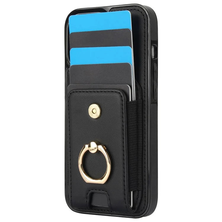 For iPhone 15 Plus Kickstand Case Drop-proof PU Leather+TPU Phone  Protector