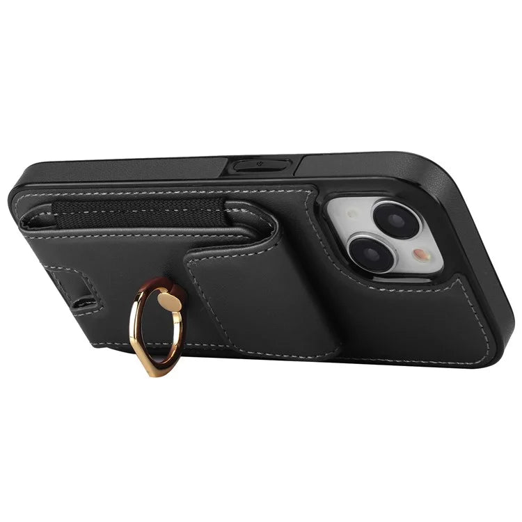 For iPhone 15 Plus Kickstand Case Drop-proof PU Leather+TPU Phone  Protector
