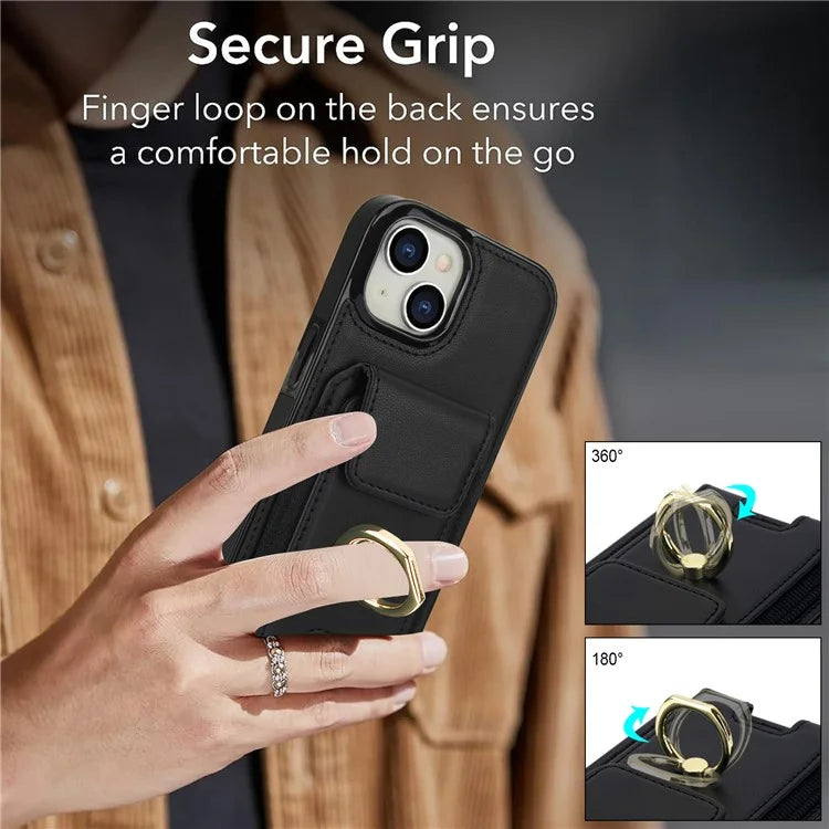 For iPhone 15 Plus Kickstand Case Drop-proof PU Leather+TPU Phone  Protector