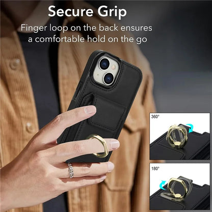 For iPhone 15 Plus Kickstand Case Drop-proof PU Leather+TPU Phone  Protector
