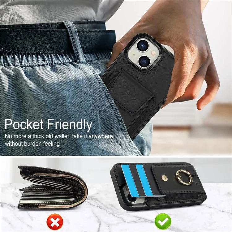For iPhone 15 Plus Kickstand Case Drop-proof PU Leather+TPU Phone  Protector