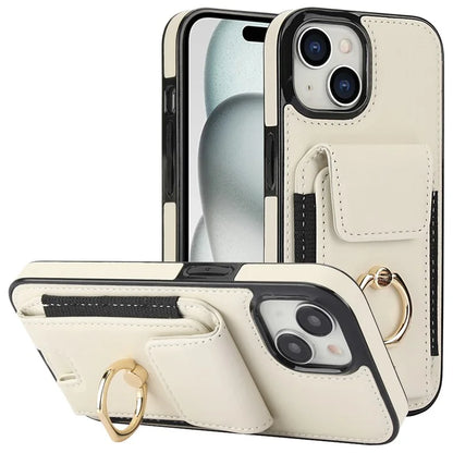 For iPhone 15 Plus Kickstand Case Drop-proof PU Leather+TPU Phone  Protector