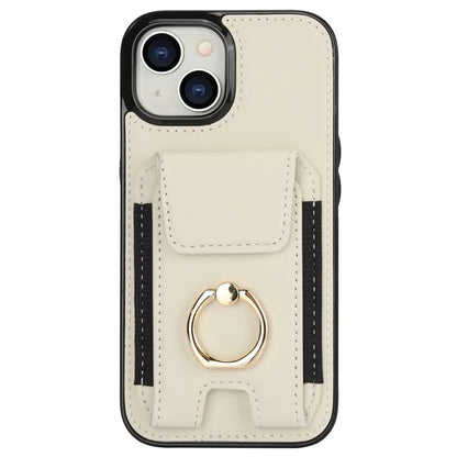 For iPhone 15 Plus Kickstand Case Drop-proof PU Leather+TPU Phone  Protector