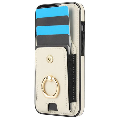 For iPhone 15 Plus Kickstand Case Drop-proof PU Leather+TPU Phone  Protector