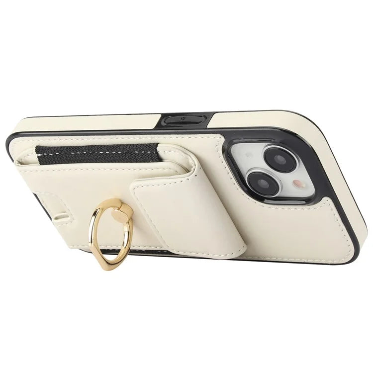 For iPhone 15 Plus Kickstand Case Drop-proof PU Leather+TPU Phone  Protector
