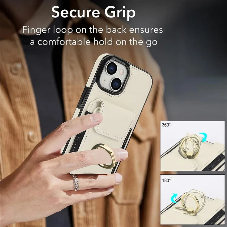 For iPhone 15 Plus Kickstand Case Drop-proof PU Leather+TPU Phone  Protector