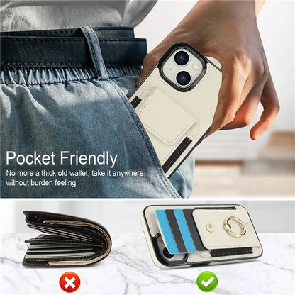 For iPhone 15 Plus Kickstand Case Drop-proof PU Leather+TPU Phone  Protector