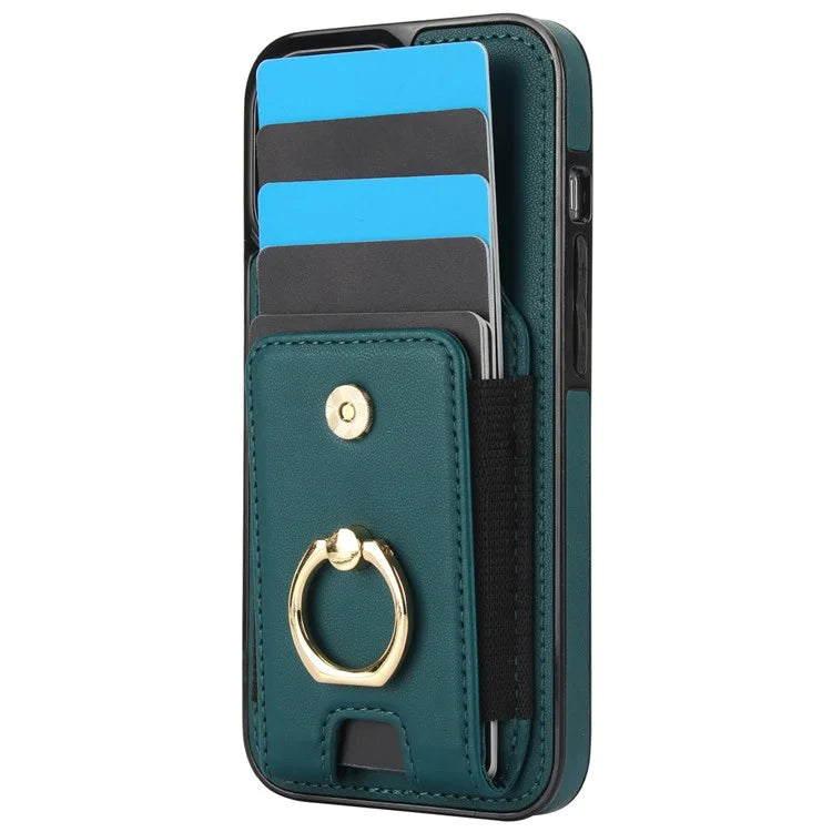 For iPhone 15 Plus Kickstand Case Drop-proof PU Leather+TPU Phone  Protector