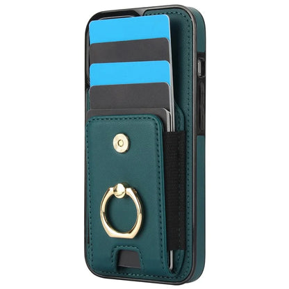 For iPhone 15 Plus Kickstand Case Drop-proof PU Leather+TPU Phone  Protector