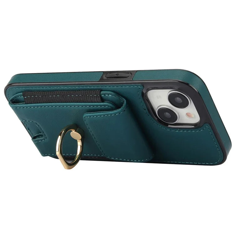 For iPhone 15 Plus Kickstand Case Drop-proof PU Leather+TPU Phone  Protector
