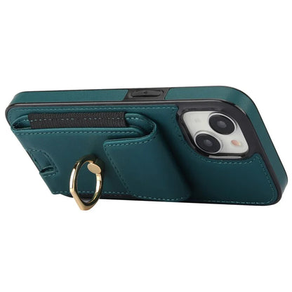 For iPhone 15 Plus Kickstand Case Drop-proof PU Leather+TPU Phone  Protector