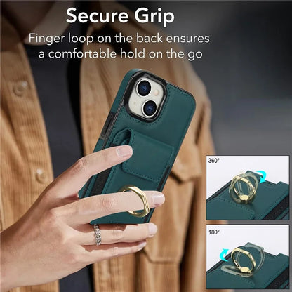 For iPhone 15 Plus Kickstand Case Drop-proof PU Leather+TPU Phone  Protector