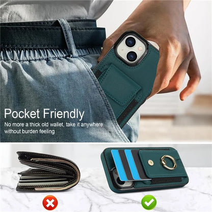 For iPhone 15 Plus Kickstand Case Drop-proof PU Leather+TPU Phone  Protector