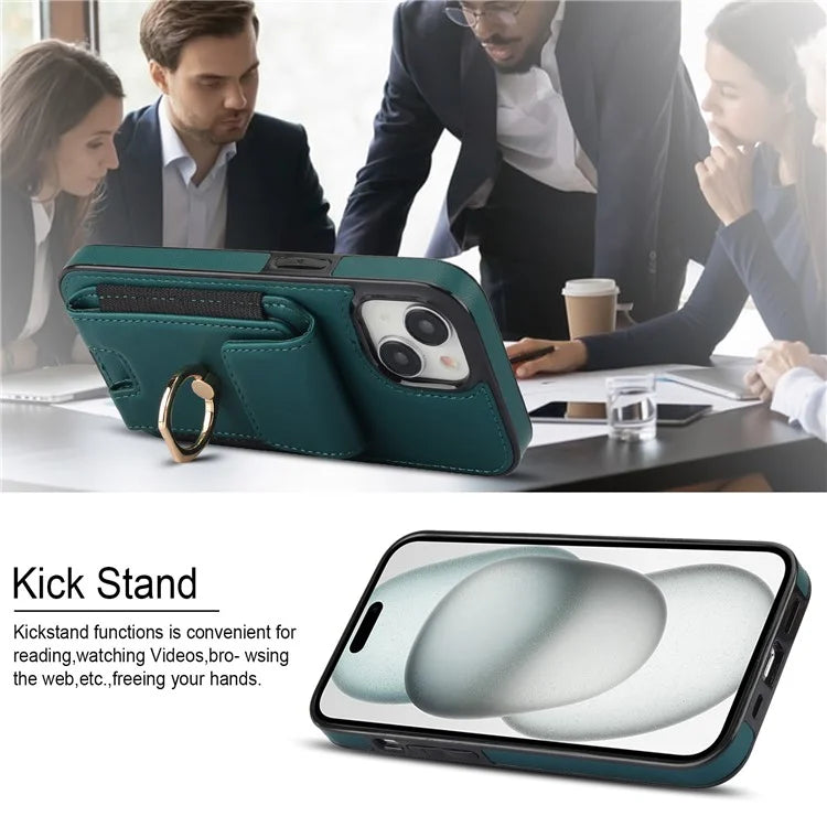 For iPhone 15 Plus Kickstand Case Drop-proof PU Leather+TPU Phone  Protector
