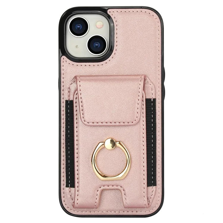 For iPhone 15 Plus Kickstand Case Drop-proof PU Leather+TPU Phone  Protector
