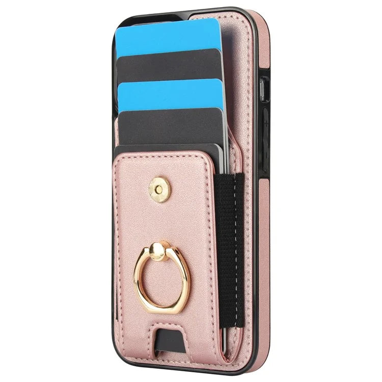 For iPhone 15 Plus Kickstand Case Drop-proof PU Leather+TPU Phone  Protector