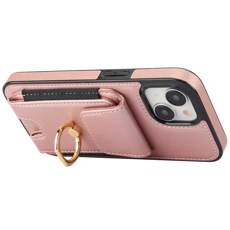 For iPhone 15 Plus Kickstand Case Drop-proof PU Leather+TPU Phone  Protector