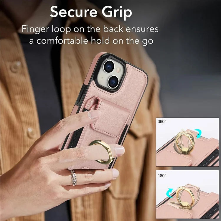 For iPhone 15 Plus Kickstand Case Drop-proof PU Leather+TPU Phone  Protector