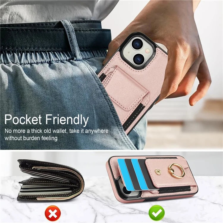 For iPhone 15 Plus Kickstand Case Drop-proof PU Leather+TPU Phone  Protector