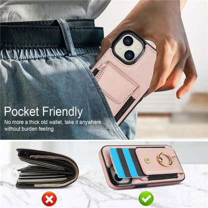 For iPhone 15 Plus Kickstand Case Drop-proof PU Leather+TPU Phone  Protector