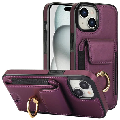 For iPhone 15 Plus Kickstand Case Drop-proof PU Leather+TPU Phone  Protector