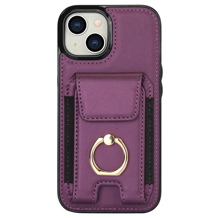 For iPhone 15 Plus Kickstand Case Drop-proof PU Leather+TPU Phone  Protector