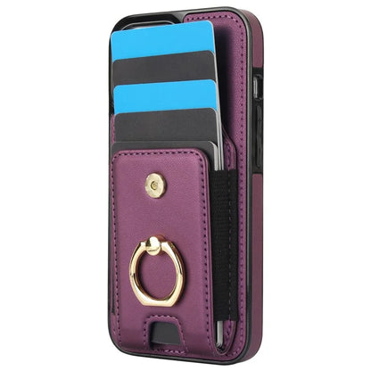 For iPhone 15 Plus Kickstand Case Drop-proof PU Leather+TPU Phone  Protector