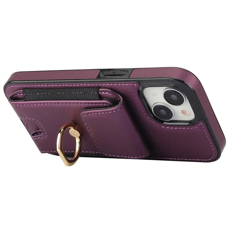 For iPhone 15 Plus Kickstand Case Drop-proof PU Leather+TPU Phone  Protector