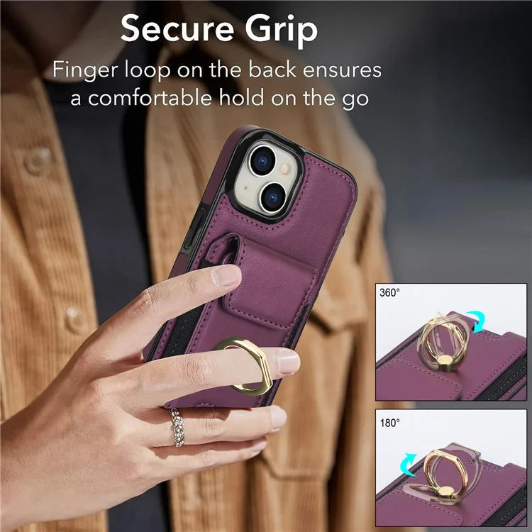 For iPhone 15 Plus Kickstand Case Drop-proof PU Leather+TPU Phone  Protector