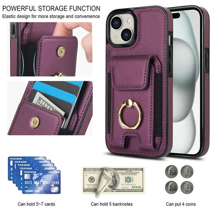 For iPhone 15 Plus Kickstand Case Drop-proof PU Leather+TPU Phone  Protector