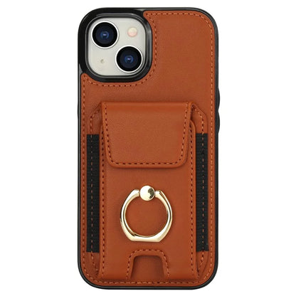 For iPhone 15 Plus Kickstand Case Drop-proof PU Leather+TPU Phone  Protector