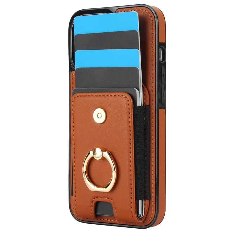 For iPhone 15 Plus Kickstand Case Drop-proof PU Leather+TPU Phone  Protector
