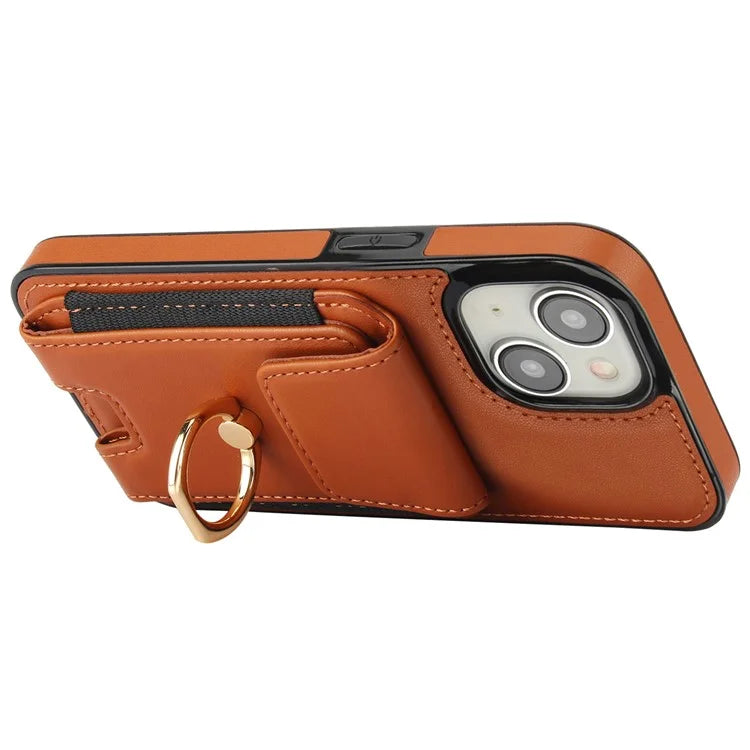 For iPhone 15 Plus Kickstand Case Drop-proof PU Leather+TPU Phone  Protector