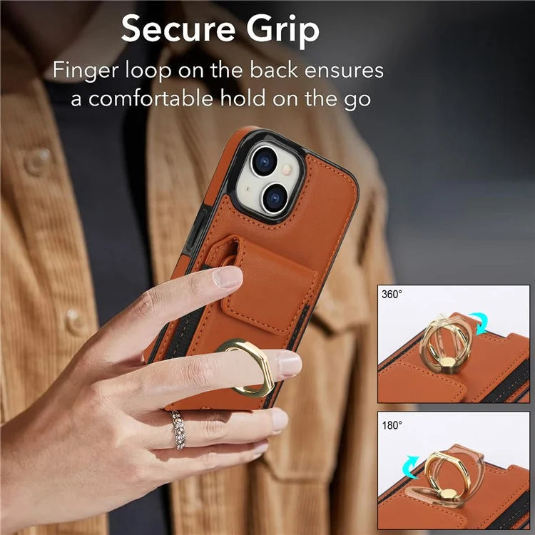 For iPhone 15 Plus Kickstand Case Drop-proof PU Leather+TPU Phone  Protector