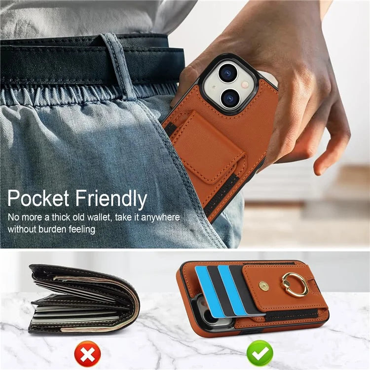 For iPhone 15 Plus Kickstand Case Drop-proof PU Leather+TPU Phone  Protector