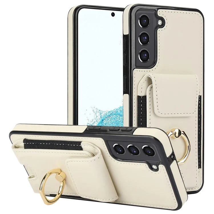 ForSamsung Galaxy S22 5G Anti-Drop Phone Case PU Leather + TPU Kickstand Phone Cover