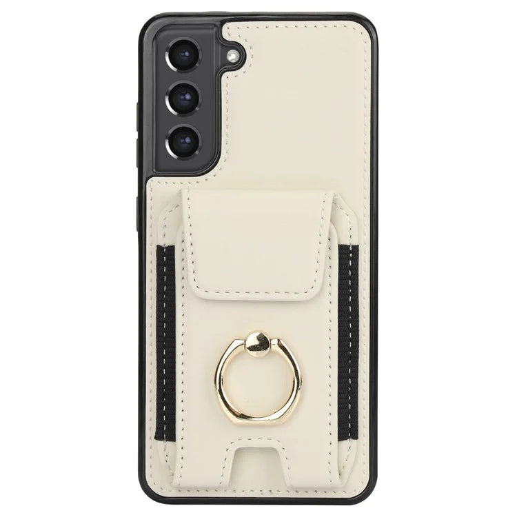 ForSamsung Galaxy S22 5G Anti-Drop Phone Case PU Leather + TPU Kickstand Phone Cover