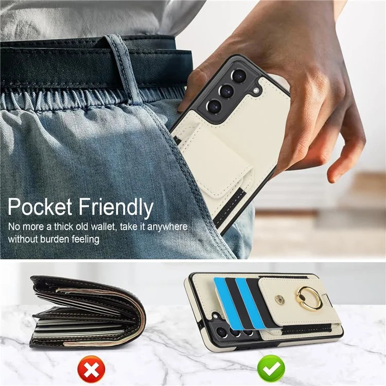 ForSamsung Galaxy S22 5G Anti-Drop Phone Case PU Leather + TPU Kickstand Phone Cover