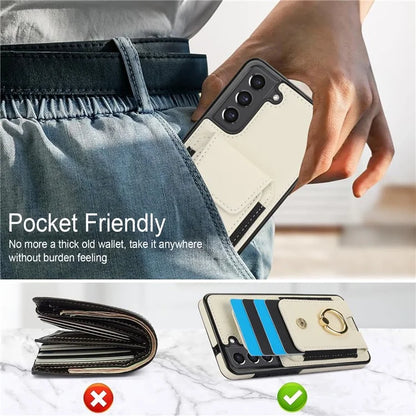 ForSamsung Galaxy S22 5G Anti-Drop Phone Case PU Leather + TPU Kickstand Phone Cover