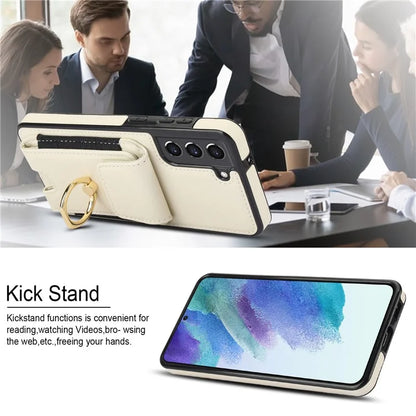 ForSamsung Galaxy S22 5G Anti-Drop Phone Case PU Leather + TPU Kickstand Phone Cover