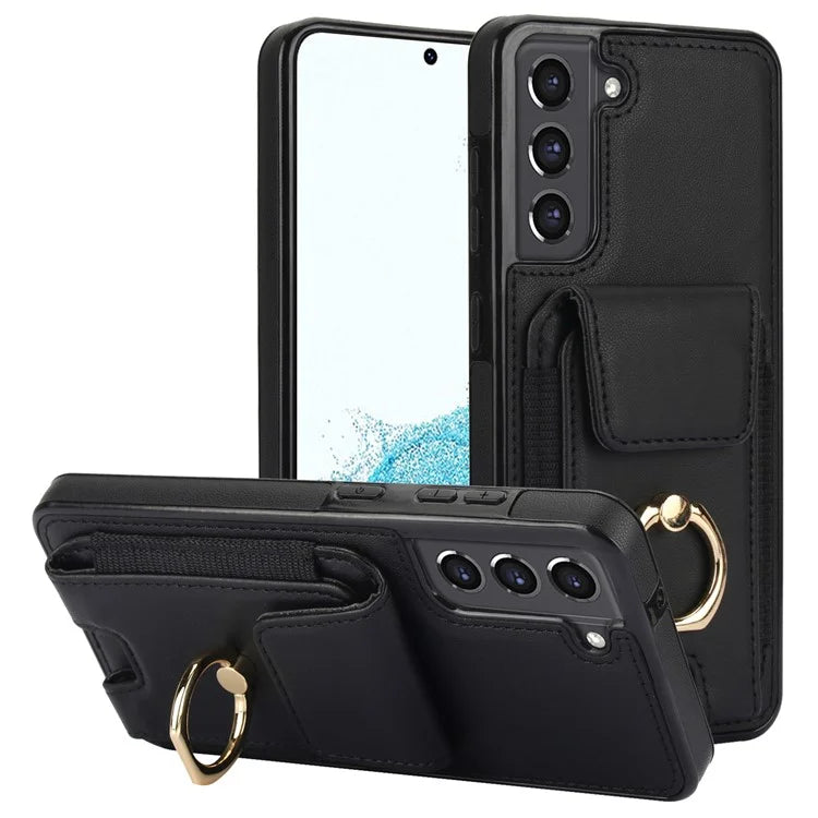 ForSamsung Galaxy S22 5G Anti-Drop Phone Case PU Leather + TPU Kickstand Phone Cover